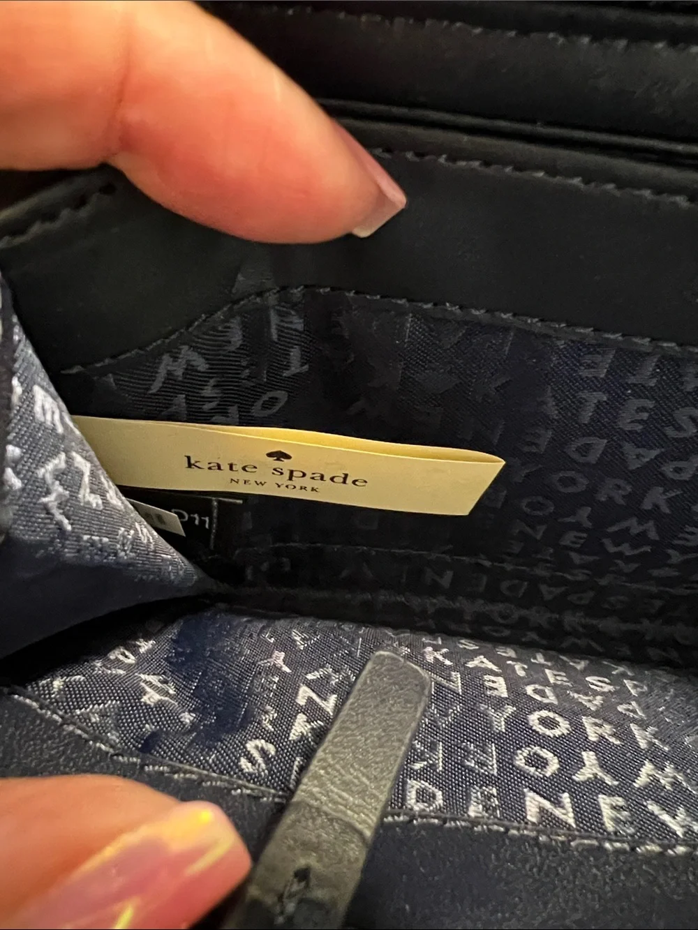 kate spade navy blue Leather Wallet with White Tassel
